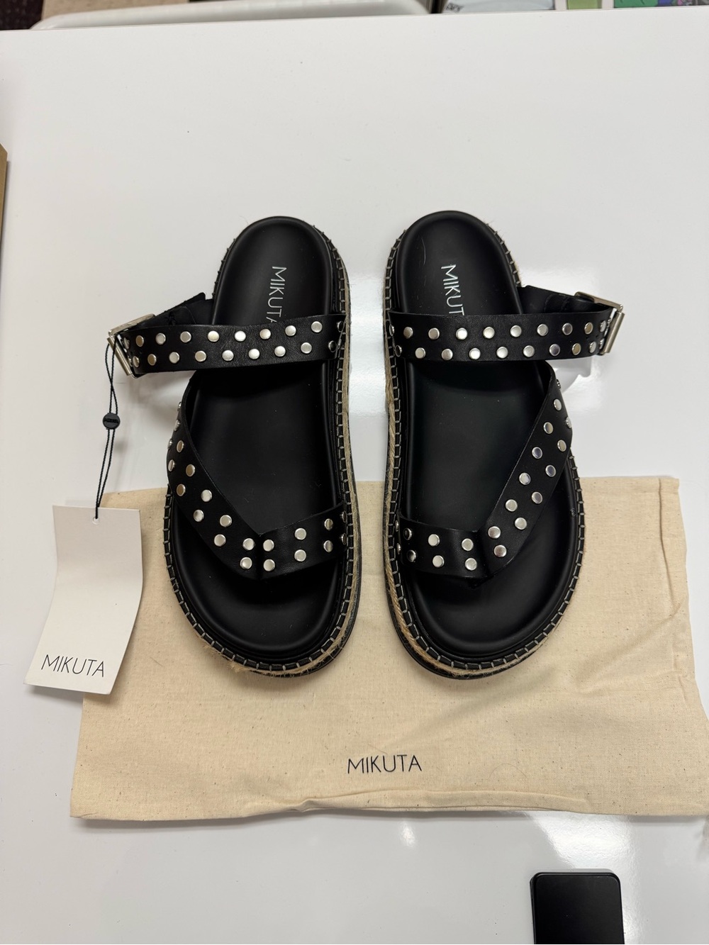Mikuta Black Studded Leather Slide Sandals